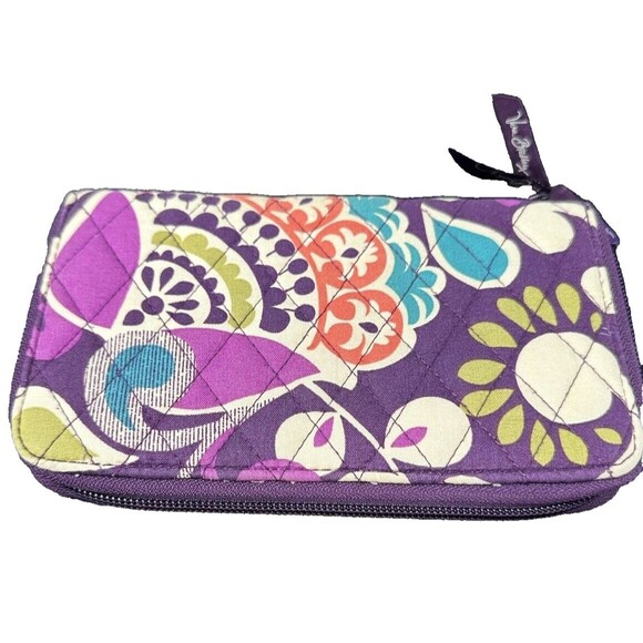 Vera Bradley Quilted Purple Green Floral Accordion Zippered Wallet 16 Slots - Picture 4 of 12